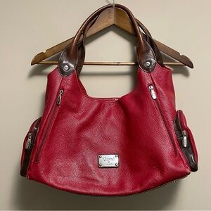 Valentina Genuine Italian Leather Italian Pebble Red Shoulder Bag Purse Tote